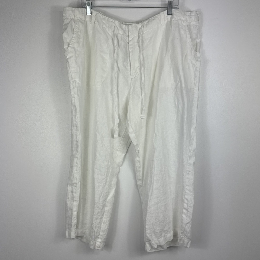 St. John's Bay Capri Pants Women's 20W White 100% Linen Drawstring Wide Leg - Picture 2 of 12